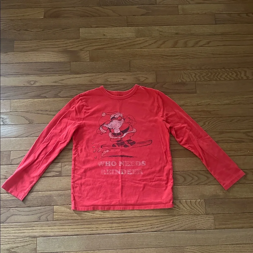 🎅🏻 GAP KIDS Red Long sleeved tee shirt Santa who needs reindeer size large VGUC